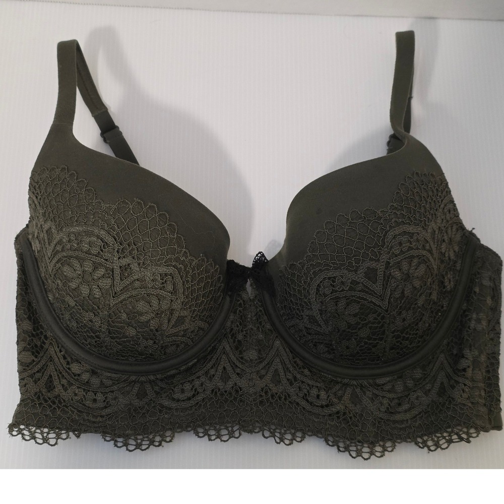 Victoria's Secret Lined Demi Bra 34D Olive Green Good Condition 344648-06/16